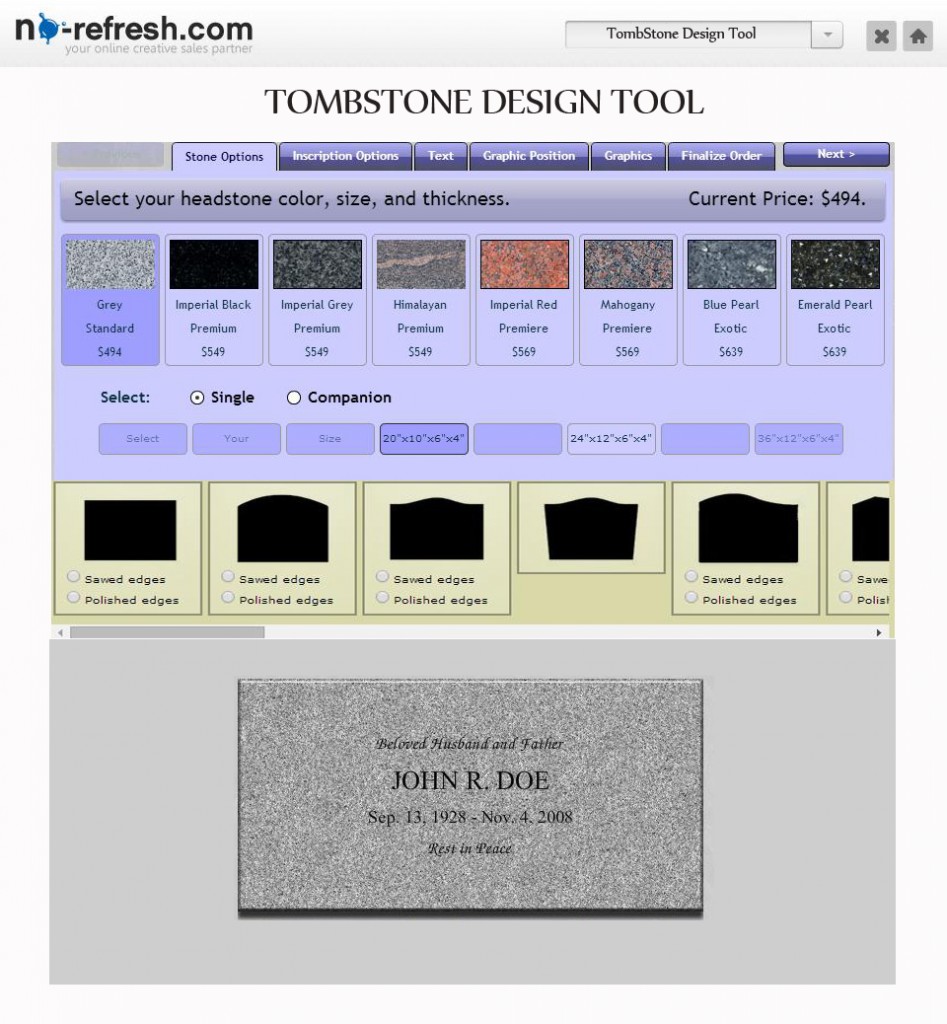 Gravestone / Tombstone Design Tool To Create Memorial Grave Markers